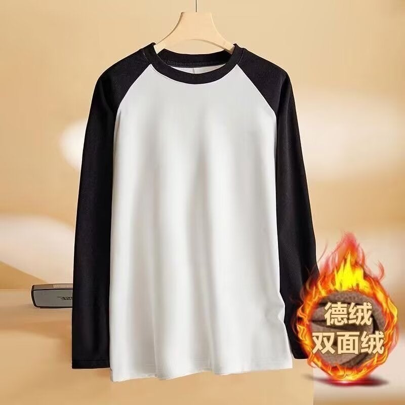 Source Manufacturer Double-Sided German Velvet Bottoming Shirt For Men, Fashionable And Versatile Boys' T Casual Contrasting Color Couple'S Long - Image 3